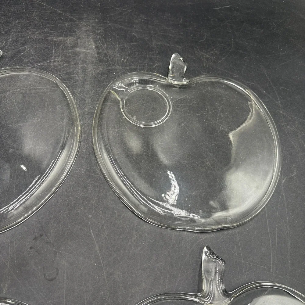 Vtg Hazel Atlas Clear Glass Apple Shaped Snack Plates Set of 4 Luncheon Trays